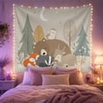 thumbnail image 2 of Sleeping Woodland Animals on Bear Against Forest Night Sky, Calming Illustration for Kids Room, Nature Art Decor, Birthday Gift Tapestry Wall Hanging for Nursery and Bedroom, 2 of 7