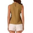 thumbnail image 3 of INSPIRAR CHIC Blusa sin mangas con cuello alto y volantes para mujer, color marrón claro, talla S, 3 of 6
