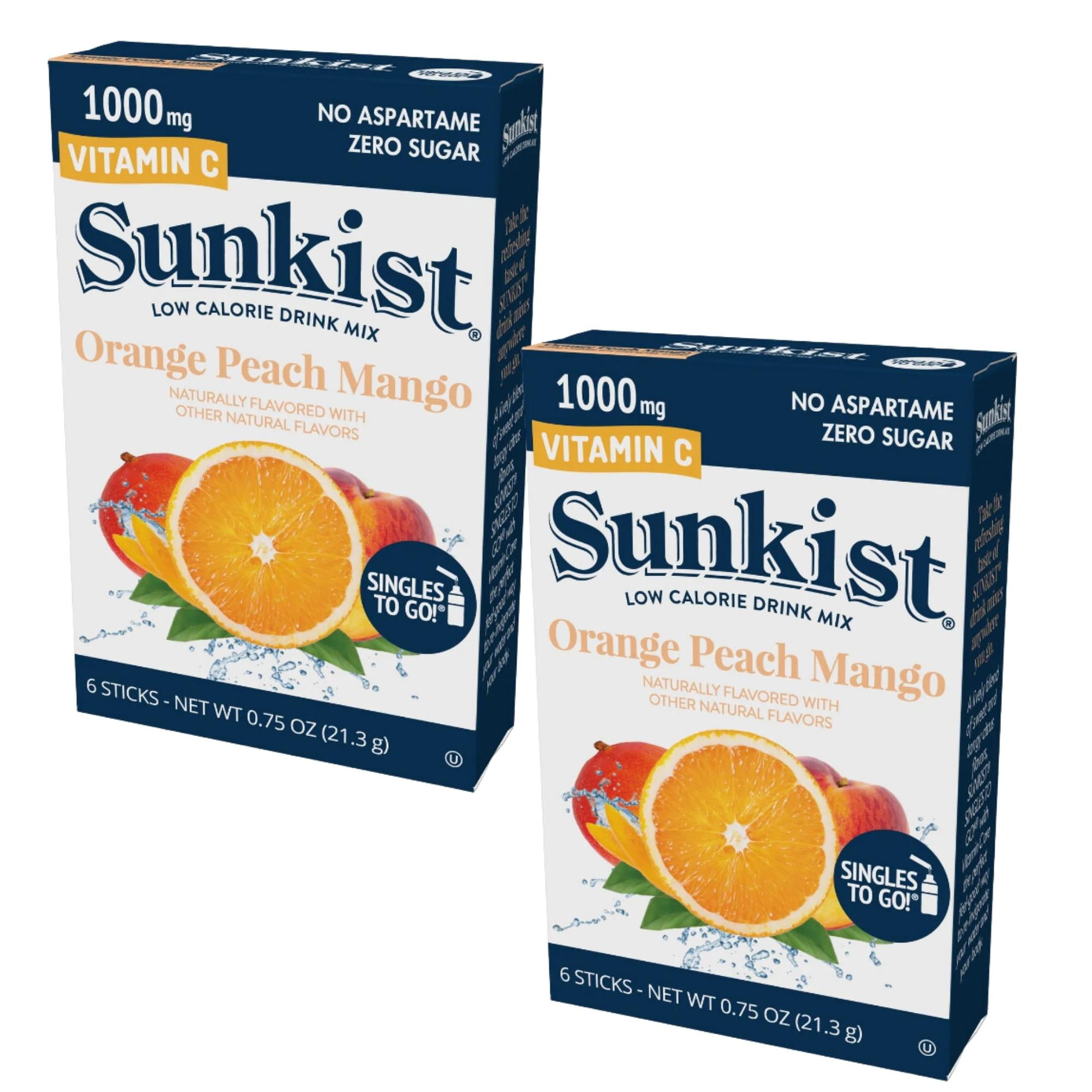 Sunkist Orange Peach Mango Singles To Go Powder Drink Mix SugarFree
