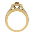 thumbnail image 3 of Champagne Diamond Wedding Ring Set Round Cut Diamond Cushion Halo Rings Split Shank 14K Gold 1.25 Carat (F,VS1), 3 of 5