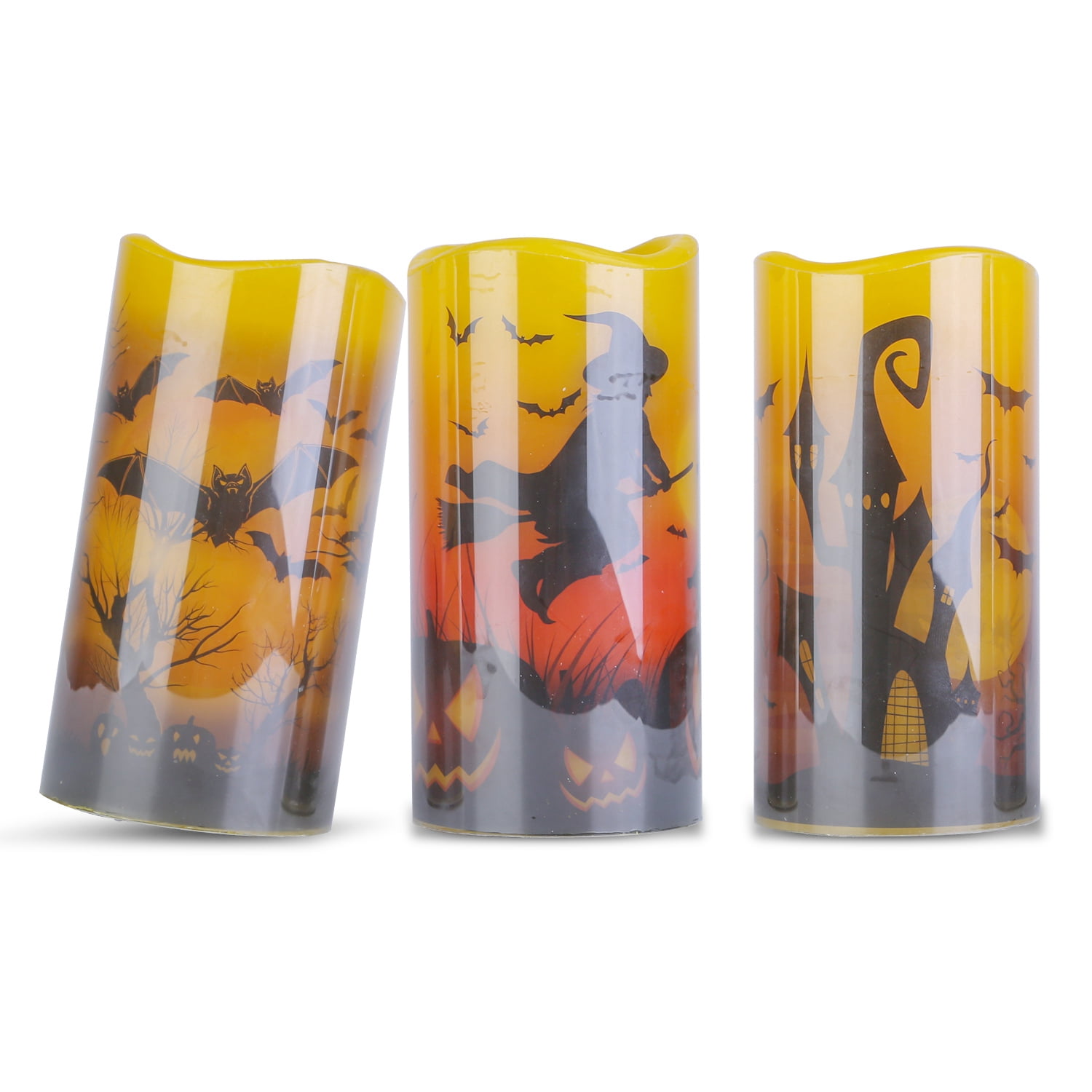 3Pcs Halloween Flameless Warm Orange Light Candle Lamp  Battery Operated Candles w/ Timer Setting