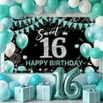 thumbnail image 6 of Sweet 16 Party Decorations, Fabric Happy 16th Birthday Banner Backdrop, Sweet Sixteen Birthday Decorations for Girls, Turquoise 16 Birthday Yard Sign Photo Booth Props Decor(Teal Blue Silver), 6 of 6