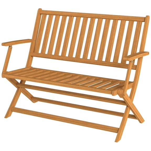 2-Person Teak Wood Folding Bench with Backrest and Armrests for Patio, Garden, and Outdoor Spaces
