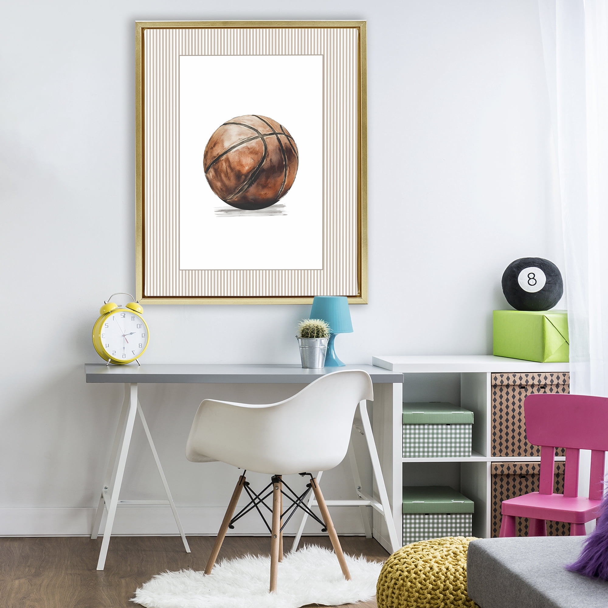 Stupell Industries Vintage Sports Basketball Gold Framed Floater Canvas Wall Art, design by Christine Simpson Art