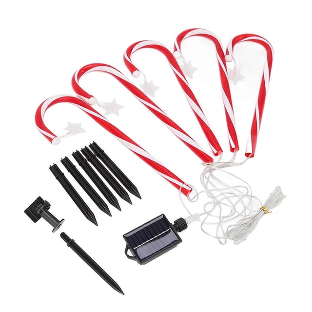 Xmas Candy Cane Lights 1 for 5 IP65 Water Resistant 8 Modes 500mAh Battery Candy Cane Pathway Markers Lights for Outdoor
