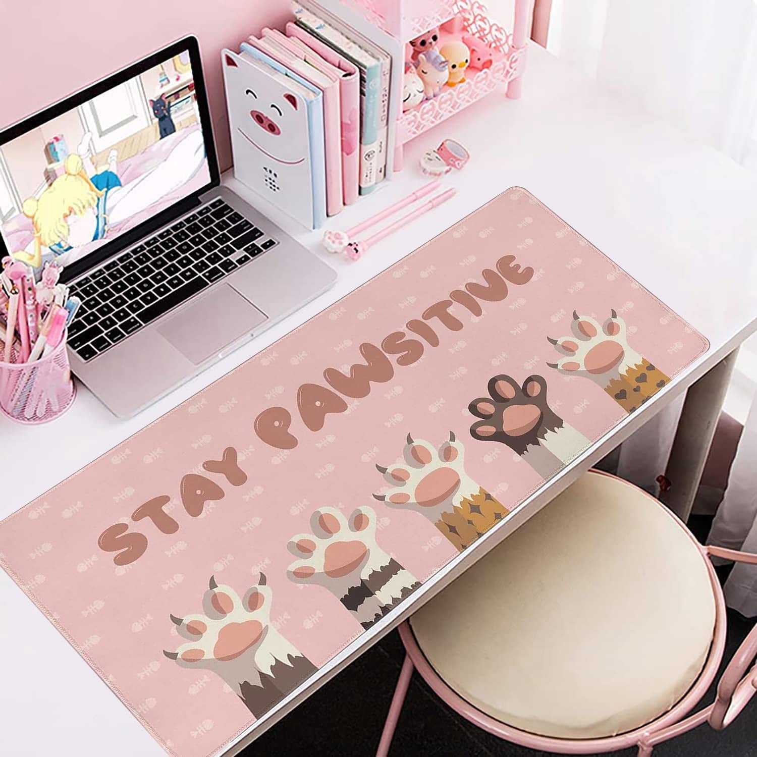 Gaming Mouse Pad, Desk Pad with Non-Slip Base Extended Large Mouse Pad XXL Keyboard Mouse Pad Desk Mat On Top of Desks for Work, Game, Office, Home - Cat Paw (31.5x15.7 in)