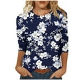 thumbnail image 2 of YUGYXL Deals Flower Graphic Tees for Women Lounge 3/4 Length Sleeve Tshirts Plus Size Tops 2025 Fashion Crew Neck Soft Tunics Clothes Holiday Shirts, 2 of 5