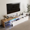 thumbnail image 2 of Modern TV cabinet practical storage space, wood look, glass shelves, LED lighting,high-gloss white, 2 of 9