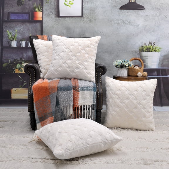 Home Soft Things 4-Pc Tatami Faux Fur Pillow Covers Set - Antique White - 20"x20"
