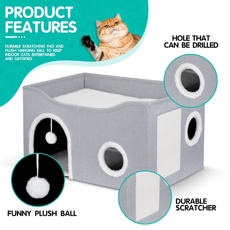 Large Foldable Cat Cave Bed with Scratch Pad and Plush Ball photo 6