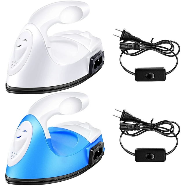 2 Pcs Mini Machine de Transfert de Presse à Chaud Mini Fer Électrique Presse à Chaud Fer à Repasser Pratique Mini Projets de Transfert de Chaleur Vinyle et Accessoires de Base de Chargement, Facile à Manipuler pour Vêtements DIY (Bleu+blanc)