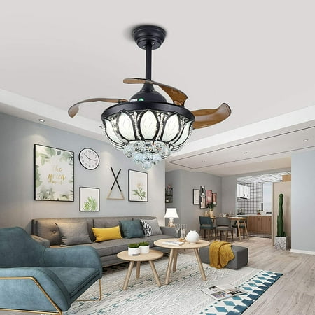 

ZHFEISY 36 inch Invisible Ceiling Fan with Retractable Blades and Remote Control Crystal Chandelier Ceiling Fan Light Covers Crystal Chandelier Fan Light Bladeless Ceiling Fan f