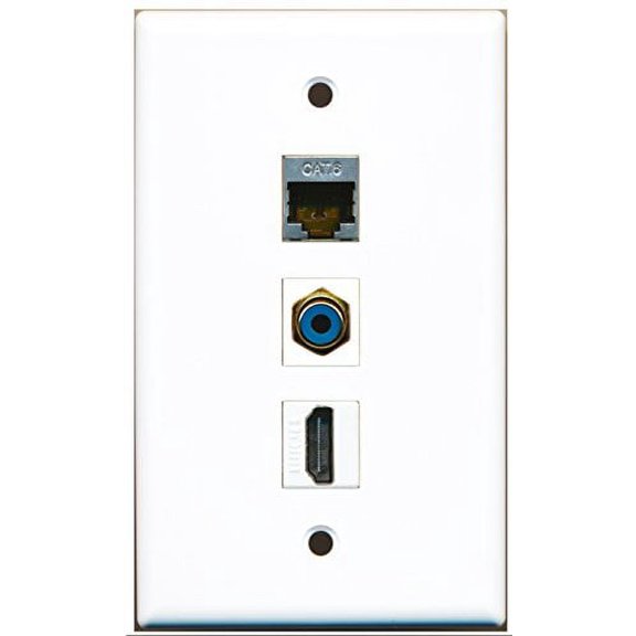RiteAV - 1 Port HDMI and 1 Port RCA Blue and 1 Port Shielded Cat6 Ethernet Wall Plate