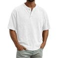 thumbnail image 2 of Men's Casual Round Neck Short Sleeve Button Up Shirt, Soft Cotton Top for Everyday Wear, 2 of 8