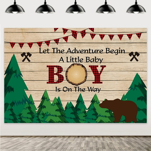 Lumberjack Baby Shower Decorations for Boy - Buffalo Plaid Backdrop for Woodland Hunting Baby Shower Party Supplies