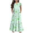 thumbnail image 1 of Yanlir Robe d'Été à Volants pour Filles 4-14 Ans Robe Ligne A Sans Manches Col Rond Robe d'Été pour Tenues Confortables et Élégantes (Vert#5,10 Ans), 1 of 5