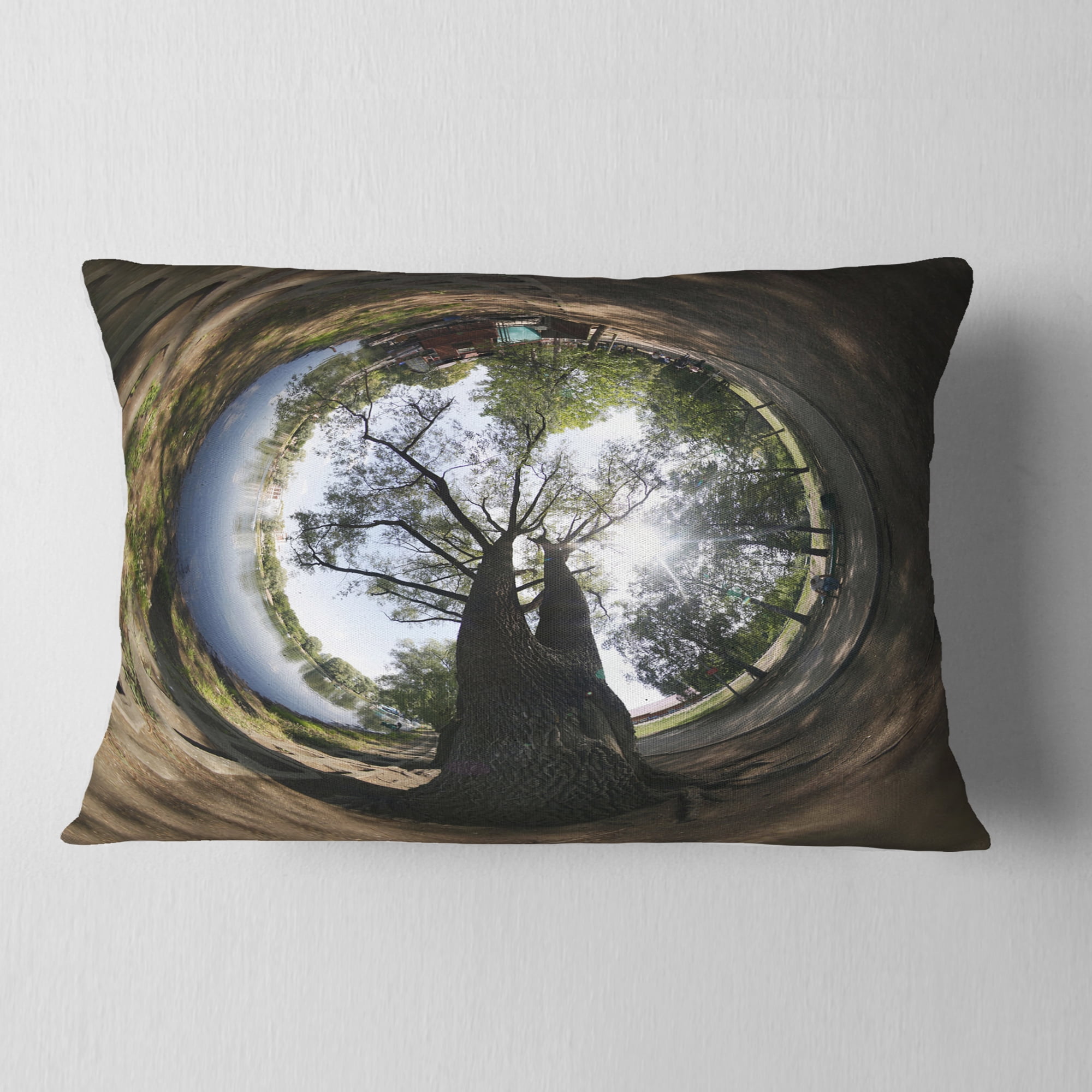 Designart Ufa Little Planet Panorama - Tree Photography Throw Pillow - 12x20