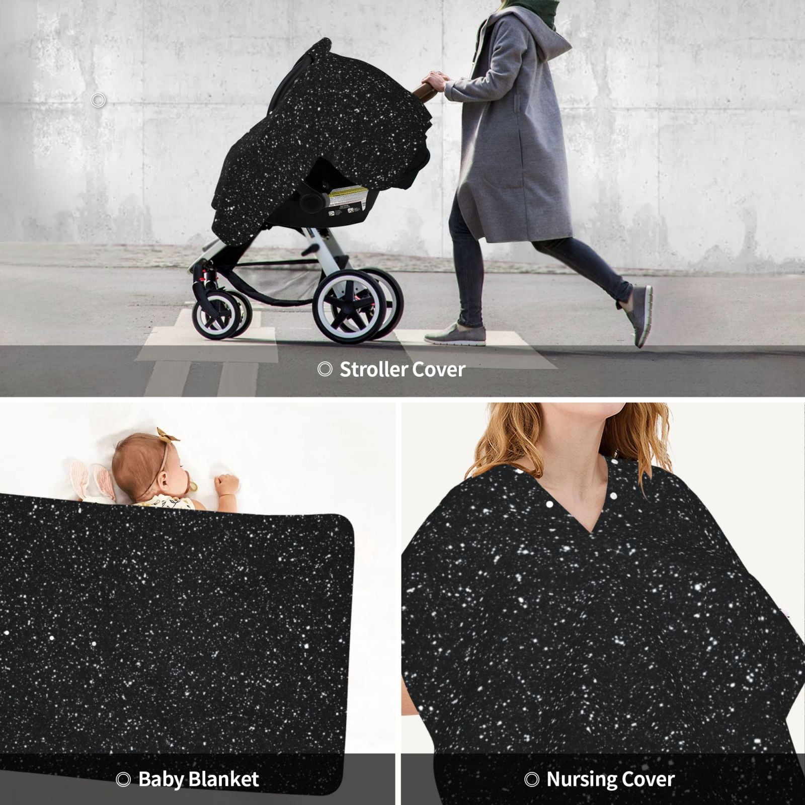Car Seat Cover Baby - Black Glitter Breathable Infant Car Seat Cover for Baby Carseat, Lightweight Comfort Baby Essentials Must Haves Newborn Stuff for Girl Boy