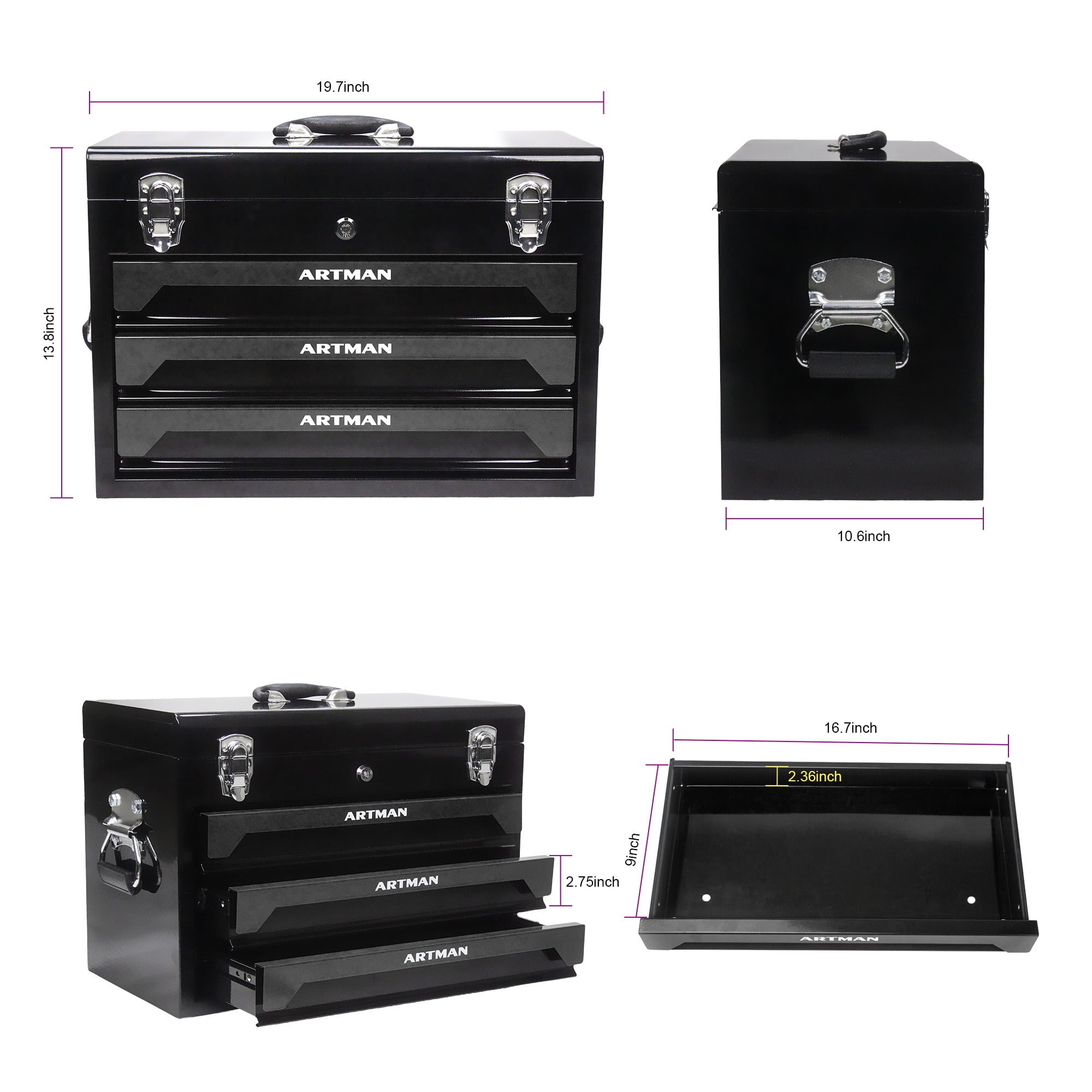 Aukfa 439-Piece Mechanics Tool Set, 3 Drawer Tool Organizer Metal Box w/ Tool Kit for Home, Auto Repair, Black