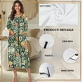 thumbnail image 5 of FKELYI Retro Floral Pumpkin Green Print Women Zip Up Robe Nightgowns Comfy House Coats Sleepwear House Dress Nightwear Long Sleeve Bathrobe with 2 Pockets, XL, 5 of 6