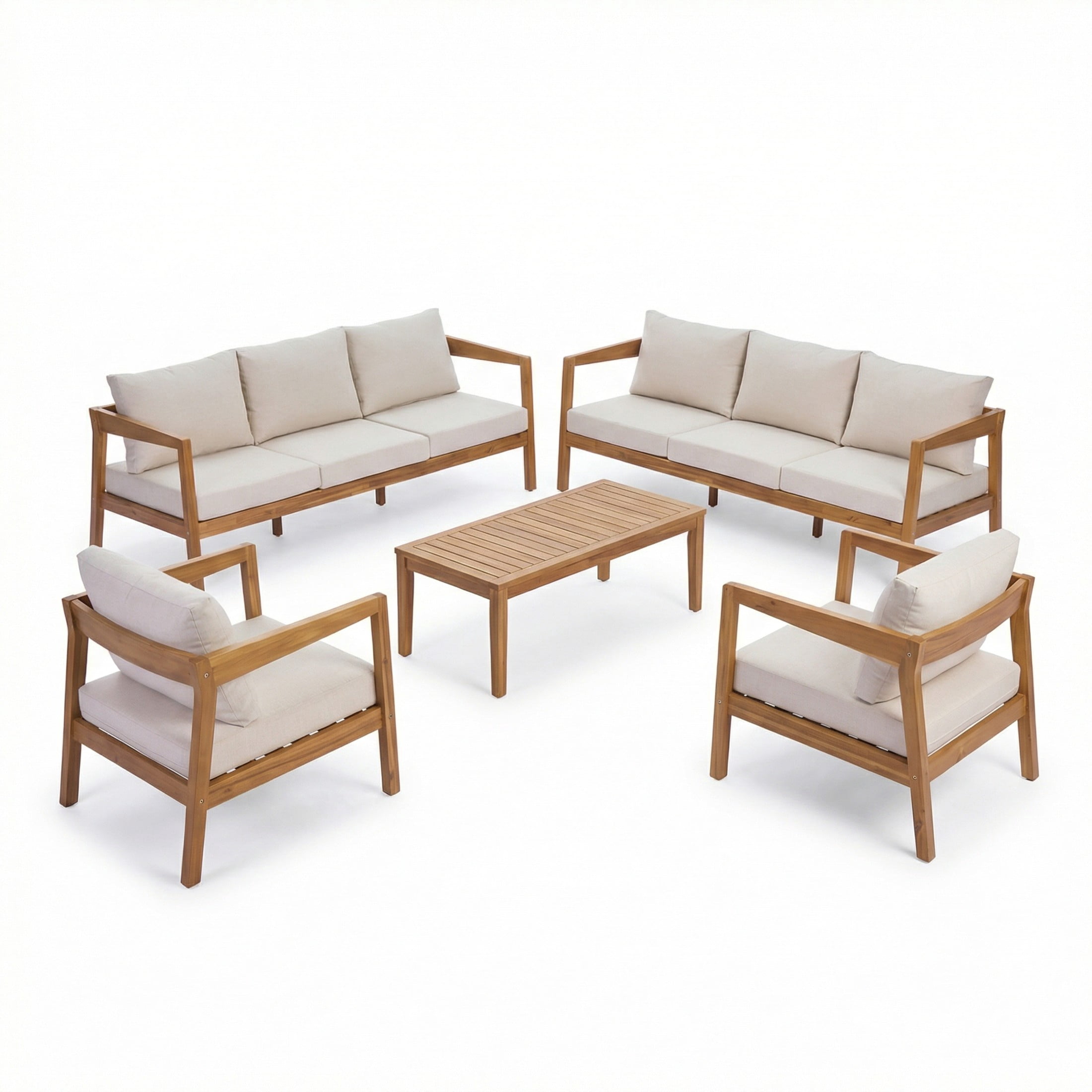 Christopher Knight Home 5-Piece Acacia Wood Outdoor Patio Furniture Set with 8 Seats, Teak+Beige