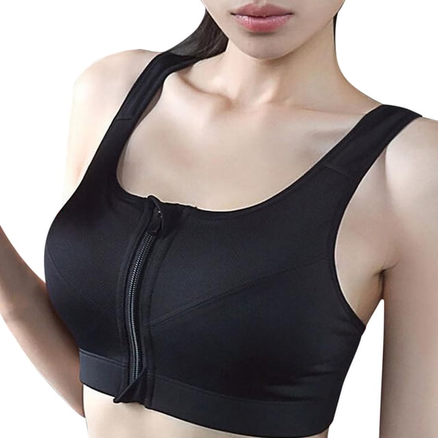 AherBiu Sports Bras for Women High Support Zipper Front Closure Wireless Push up Workout Bra Tops