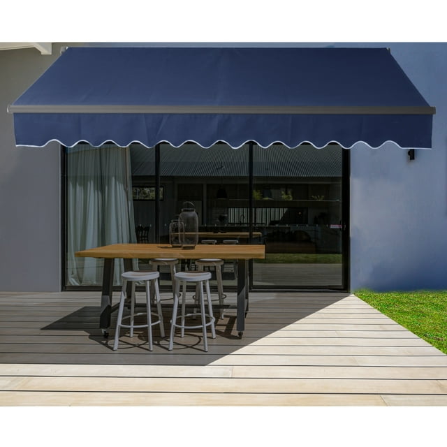 ALEKO Motorized Black Frame Retractable Home Patio Canopy Awning 10x8 ft, Blue Color