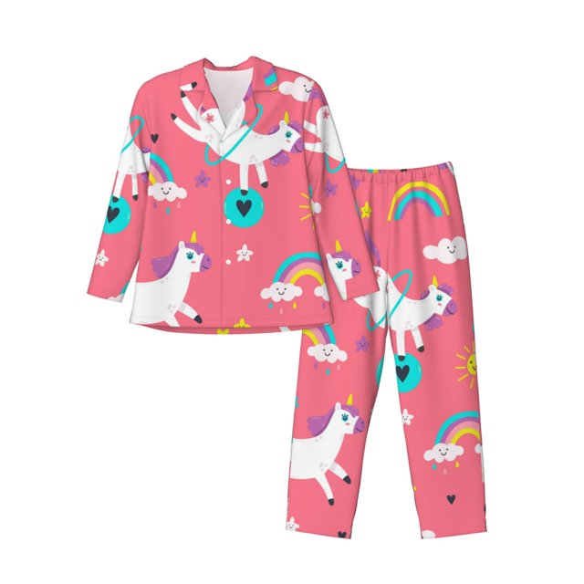 Balery Yoga Unicorn Pijama para Hombre de Dos Piezas con Manga Larga, Conjunto de Dormir y Descanso Suave con Bolsillos-XX-Large