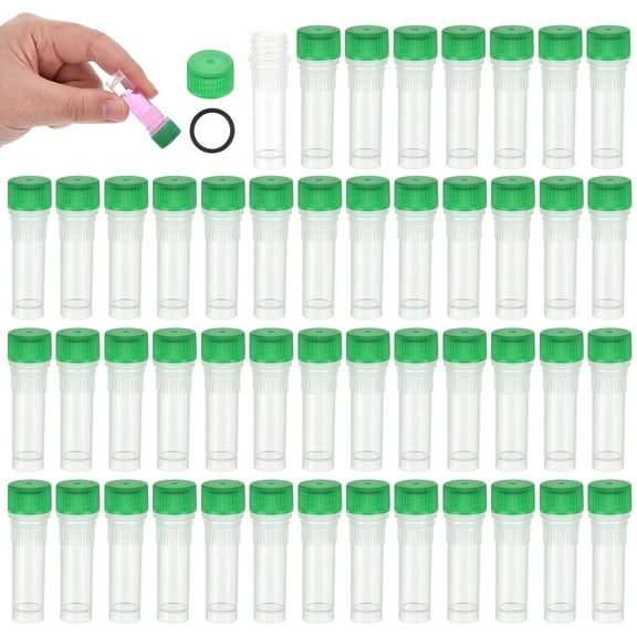 1mL Plastic Test Tubes 48Pcs Frozen Test Tube Graduated Vial Container Storage Screw Cap for Lab Laboratory Science, Green Clear