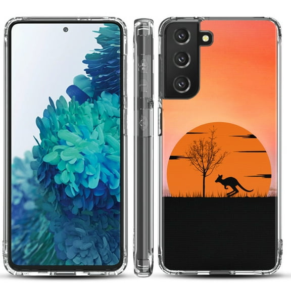 Shockproof Hybrid Bumper Phone Case for Samsung galaxy S21  5G / S21 Plus 5G, by OneToughShield ® - Sunset Kangaroo