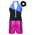 thumbnail image 4 of YONGHS Kids Girls Hollow Back Metallic Gymnastic Leotard with Sports Shorts 2Pcs Tracksuit Royal Blue&Rose 12, 4 of 7