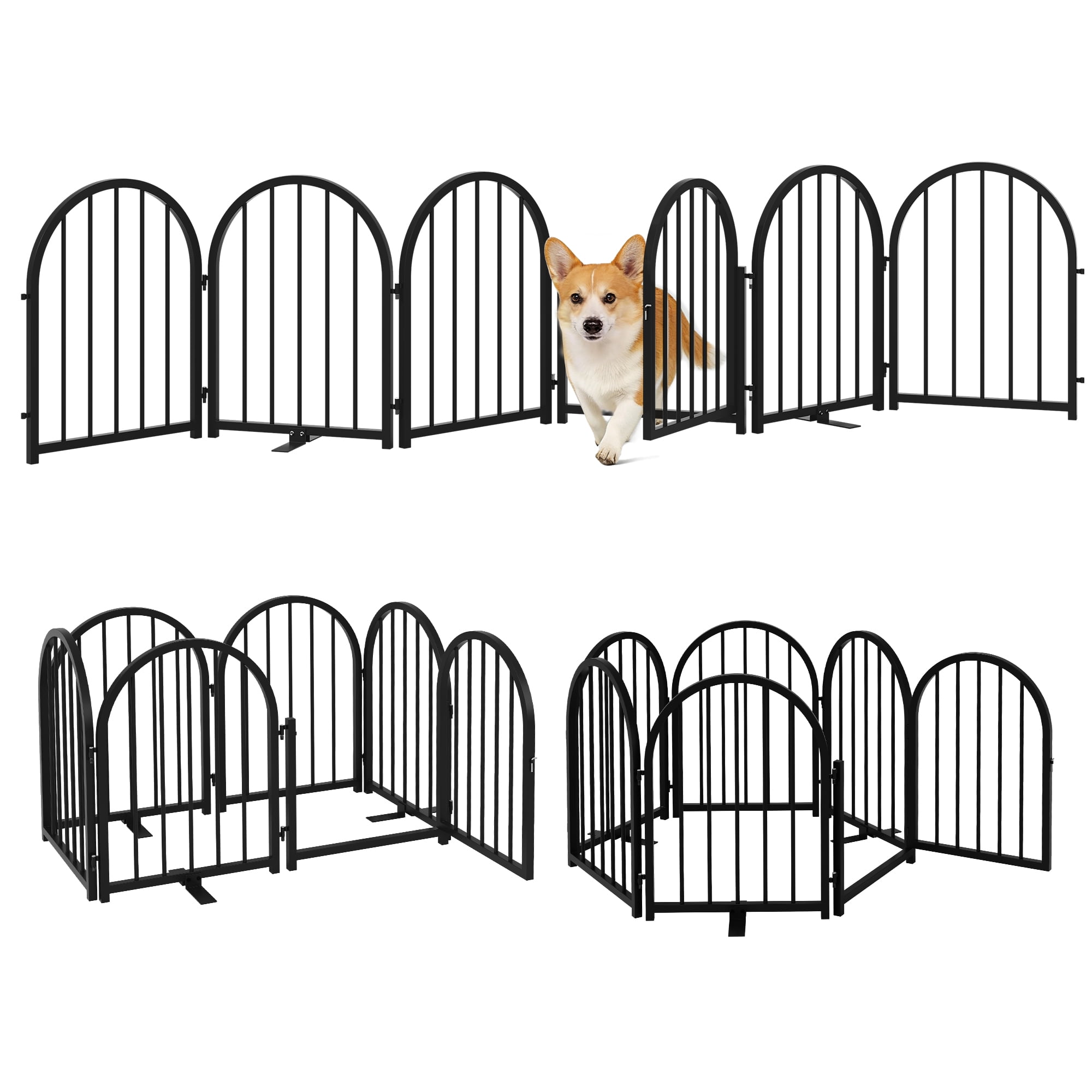 CBJCBJ Indoor Pet Gate, 6 Panel Folding Dog Gate , 24"H Freestanding Metal Pet Fence for Cats and Dogs ,Black