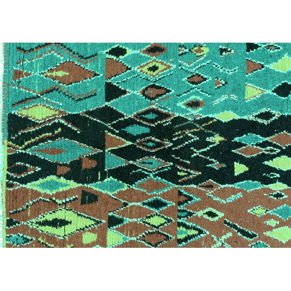 Ahgly Company Machine Washable Indoor Rectangle Oriental Turquoise Blue Modern Area Rugs, 7' x 10'