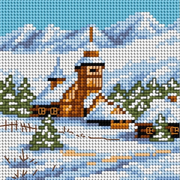 Wizardi Gobelin Canvas for halfstitch Without Yarn Winter Lanscape with Church 2168D Orchidea