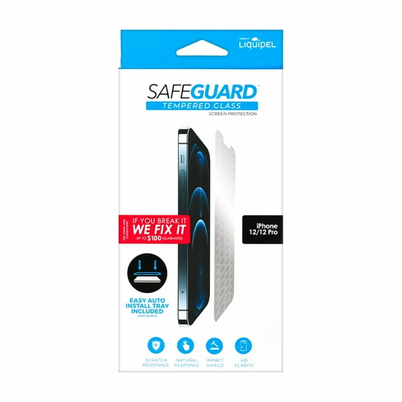Liquipel Safeguard Glass Screen Protection, iPhone 12, 12 Pro