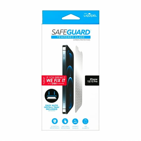 Liquipel Safeguard Glass Screen Protection, iPhone 12, 12 Pro