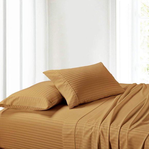 Super-Single Size Sheets, Bronze, 100% Cotton Sheets, Waterbed Sheets, Cool Cotton Sateen, Smooth Striped Pattern Weaved Bed Sheets