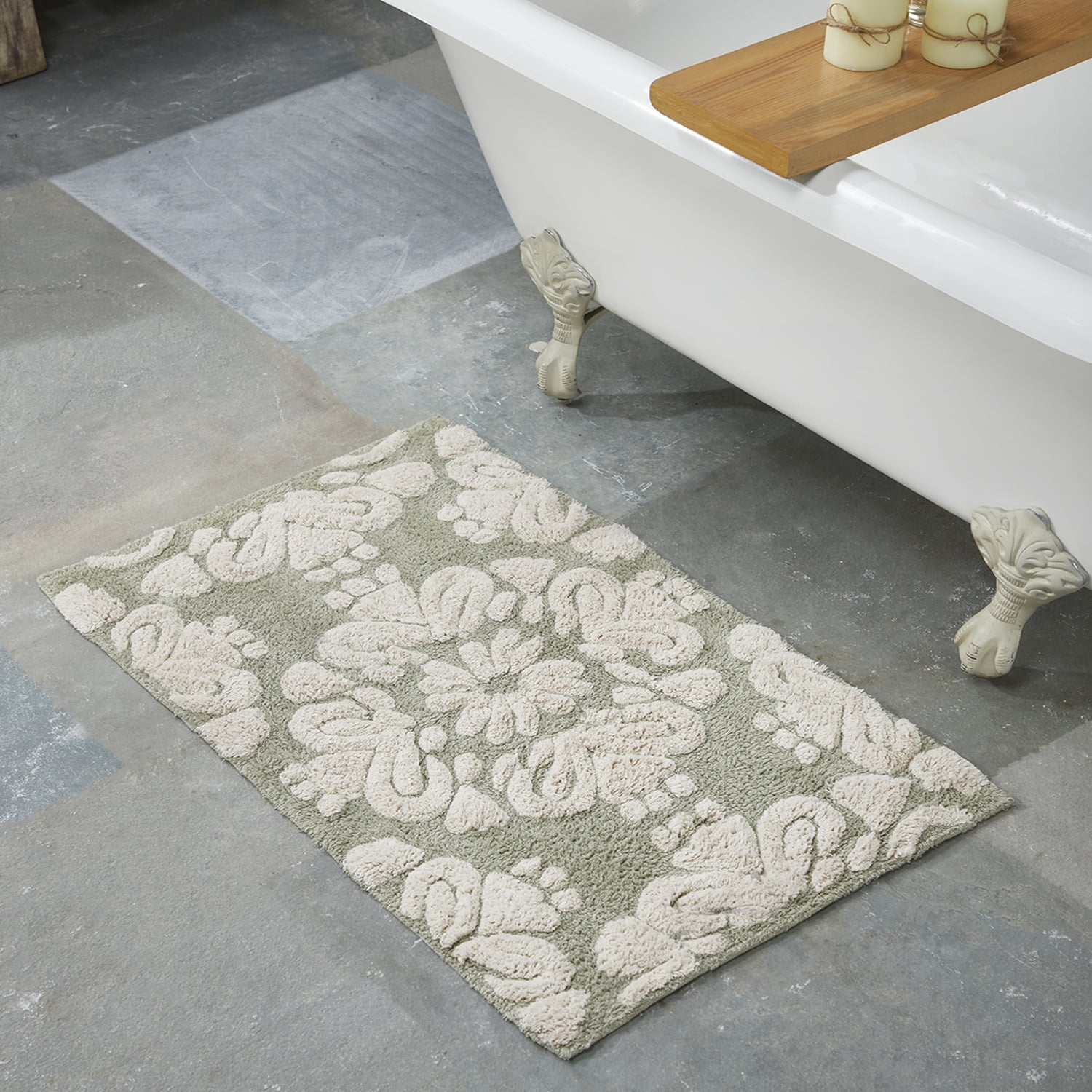 Better Trends 4 Piece Bathroom Rug Set 100% Cotton Extra Soft Tufted Bath Rug Water Absorbent Non-Slip Bath Mat Machine Washable (Sage) Medallion Collection