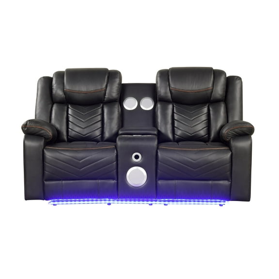 Challenger Modern LED Recliner Loveseat with console bluetooth speaker in Gray