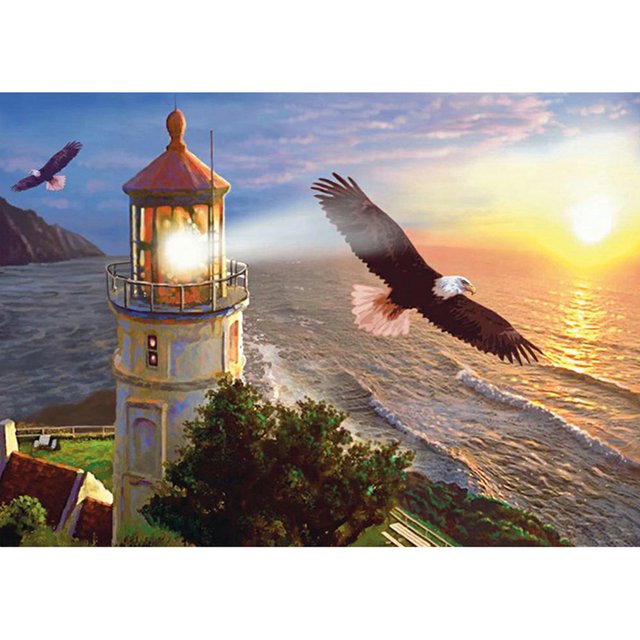 Cuadros Decorativos Kit de pintura de diamantes DIY, águila y faro, taladro redondo completo, artesanías Sywqhk Nuevos Originales