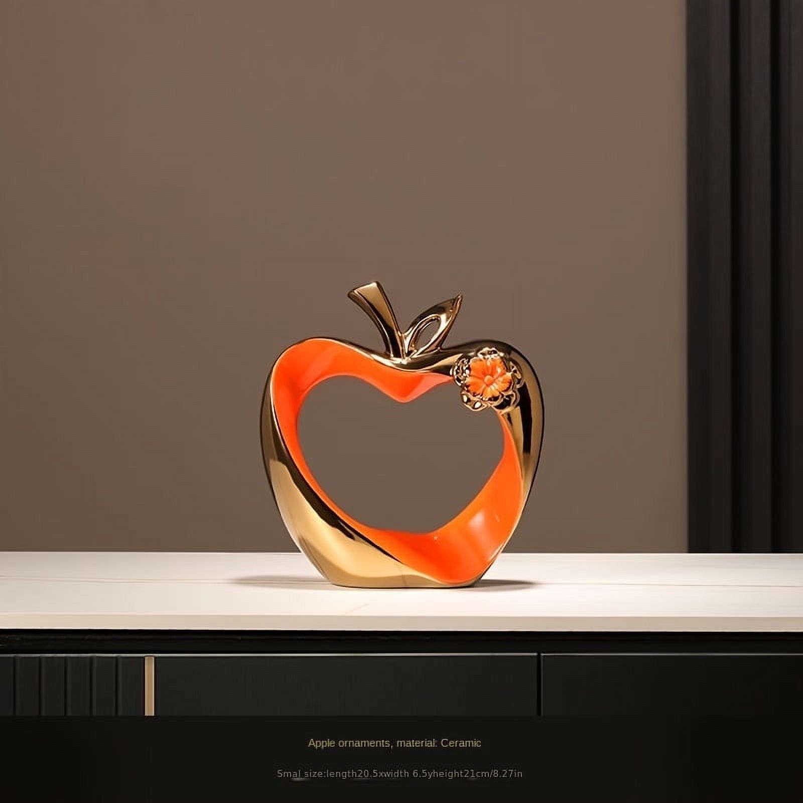 VECPIO Vibrant Orange Ceramic Abstract Apple Statue - Elegant Centerpiece for Living Room and Dining Room Decor  Black and Golden Finish  Perfect for Coffee Table and Shelf Decoration  Un