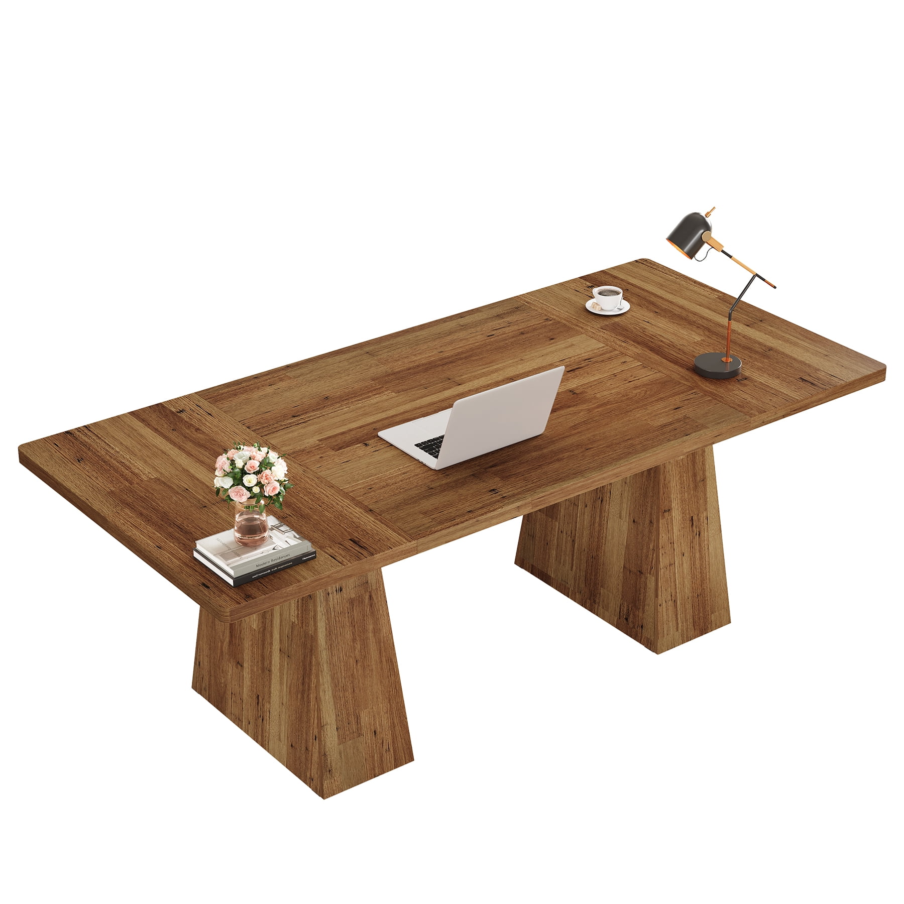 Fnova 63" Home Office Computer Desk, Brown Modern Executive Desk, Writing Desk, Easy to Assemble