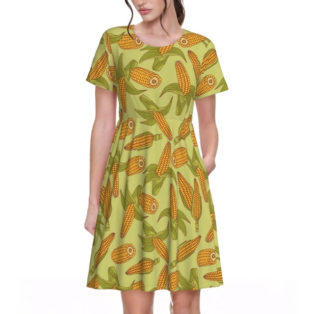 Fotbe Corn Vestido Largo de Moda para Mujer, Vestido Tipo Camiseta con Manga Corta y Estilo Casual a Rayas y Bloques de Color