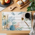 thumbnail image 2 of Beach Coastal Placemats Set of 8 Summer Nautical Coral Shell Botanical Vintage Place Mats Indoor Wipeable Table Mats Washable Dining Table Placemats for Kitchen Holiday Party Home Decor 13x19 Inch, 2 of 9