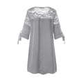 thumbnail image 4 of Bigersell Maxi Dress Women Summer Fashion Casual Round Neck Short Sleeve Bandage Solid Lace Patchwork Loose Dress Valentines Day Dress Women's Plus Slip Dress Dresses, Style 15523, Gray M, 4 of 5