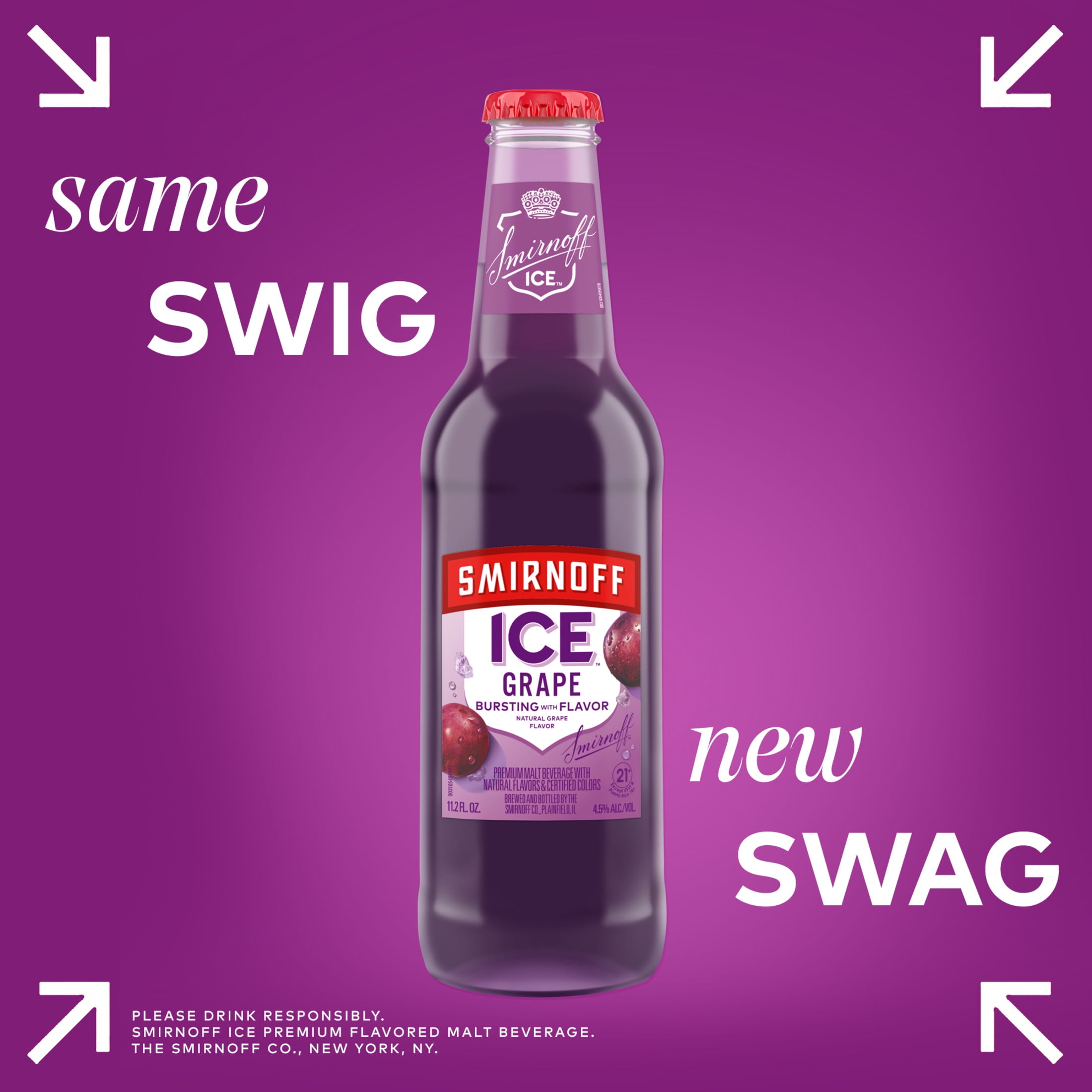 Smirnoff Ice Grape, 6 pack, 11.2 fl oz Bottles, 4.5% ABV