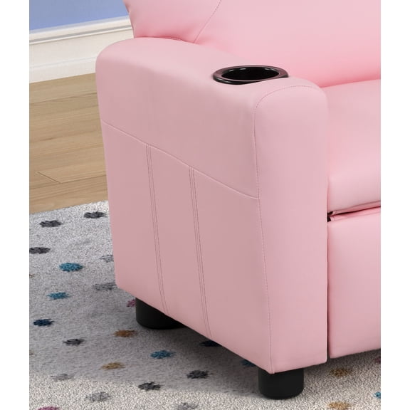 Baby Furniture, Marisa 23" Pink PU Leather Kids Recliner Chair with Cupholder, Pink Kids Furniture,Pu Leather Kids Furniture, Furniture Youth, Kids & Baby Furniture