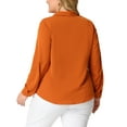 thumbnail image 3 of Agnes Orinda Women's Plus Size Tie V Neck Long Sleeve Wear-to-Work Chiffon Shirt 4X Caramel, 3 of 6