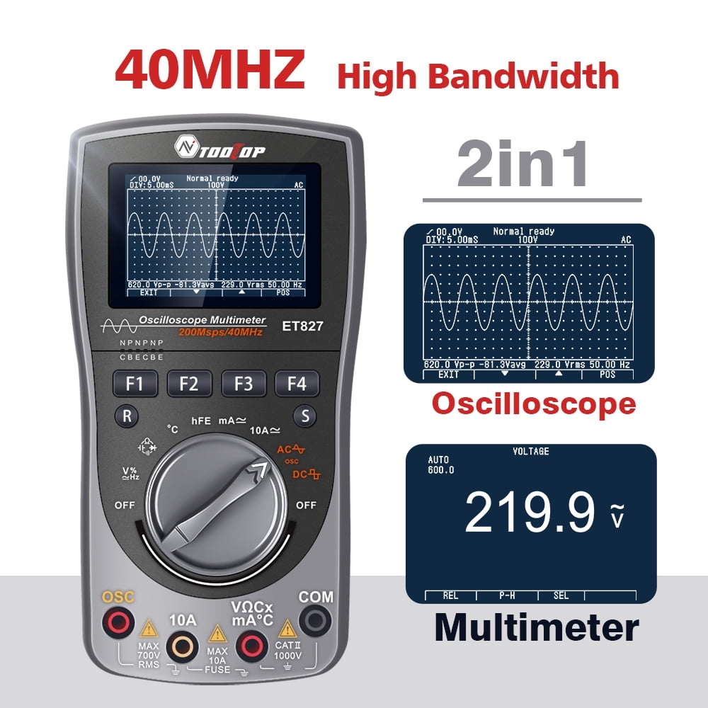 Oscilloscope 2in1 Oscilloscope Multimeter Digital LCD Display Handheld Oscope Meter 40Mhz Bandwidth 120MSPS Sampling Rate Data Storage Function For DIY And Electronic Test