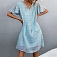 thumbnail image 2 of Womens Summer Ruffle Short Sleeve V Neck Mini Dress Chiffon Swiss Dot Flowy Short Dress Solid Casual Loose Beach Dress, 2 of 7